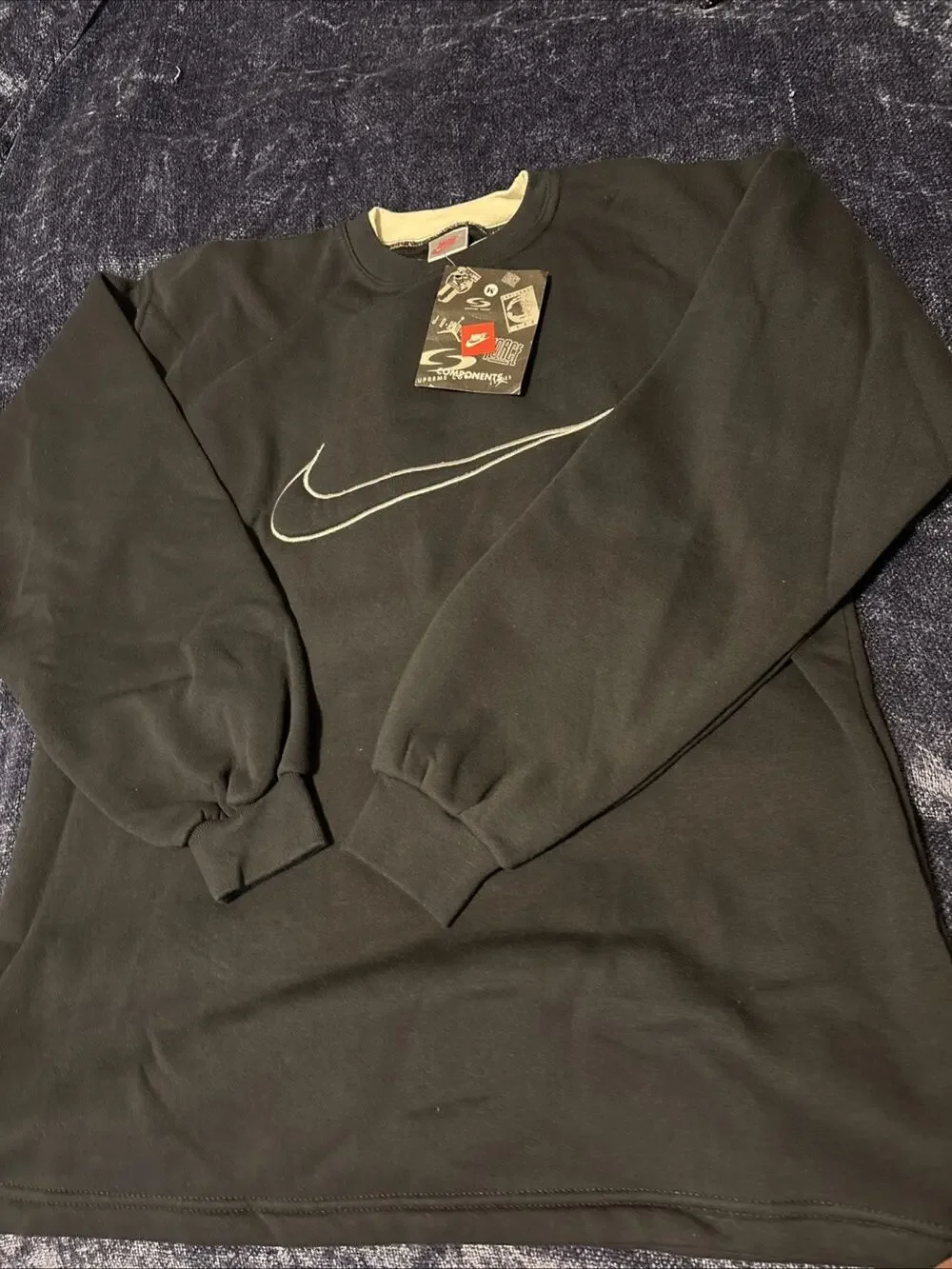 Vintage 90s Nike Components Black Crewneck Sweatshirt Chest Swoosh Large USA NWT